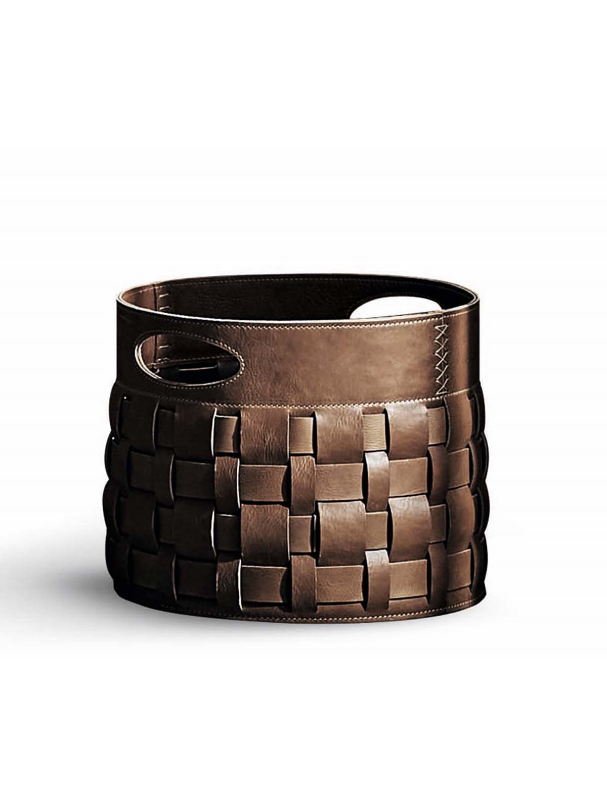 Woven Brown Leather Magazine Rack, design Bonaldo Roger
