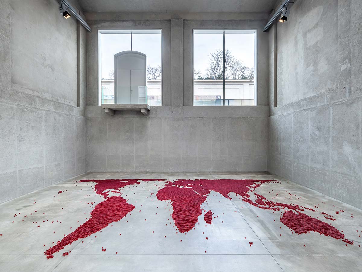 Map (red), 2026 by Mona Hatoum - Photo © Roberto Marossi, courtesy of Fondazione Prada